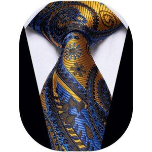 Mens Silk Paisley Tie Blue Floral Necktie Formal Business Wedding Gift Box